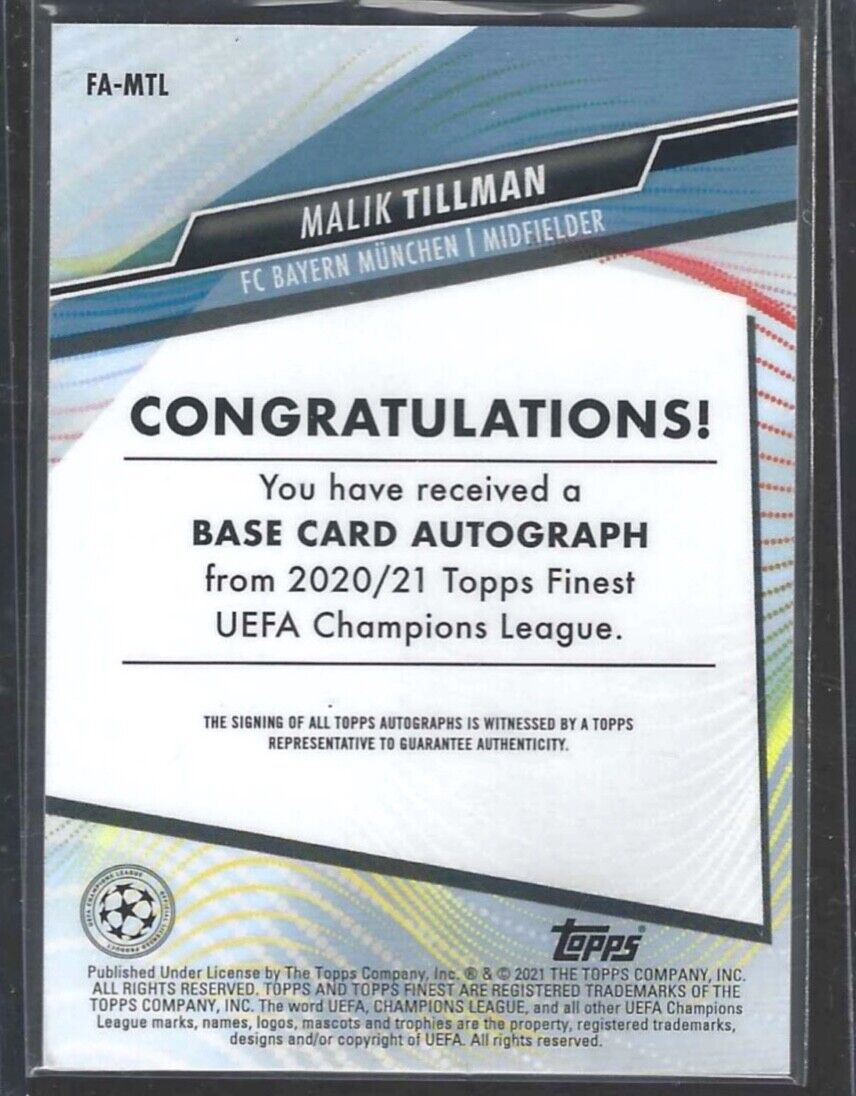 MALIK TILLMAN 2020-21 TOPPS FINEST UCL SILVER REFRACTOR ROOKIE AUTO RC #FA-MTL