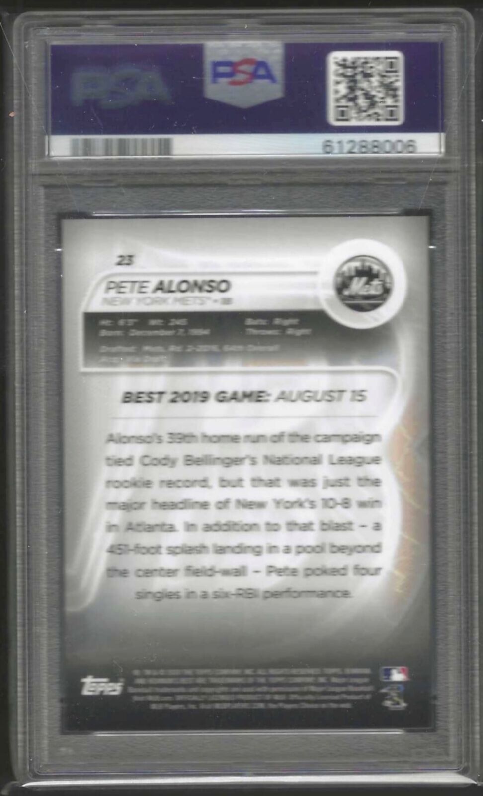 PETE ALONSO 2020 BOWMANS BEST ATOMIC REFRACTOR #23 PSA 10 GEM MINT POP 2