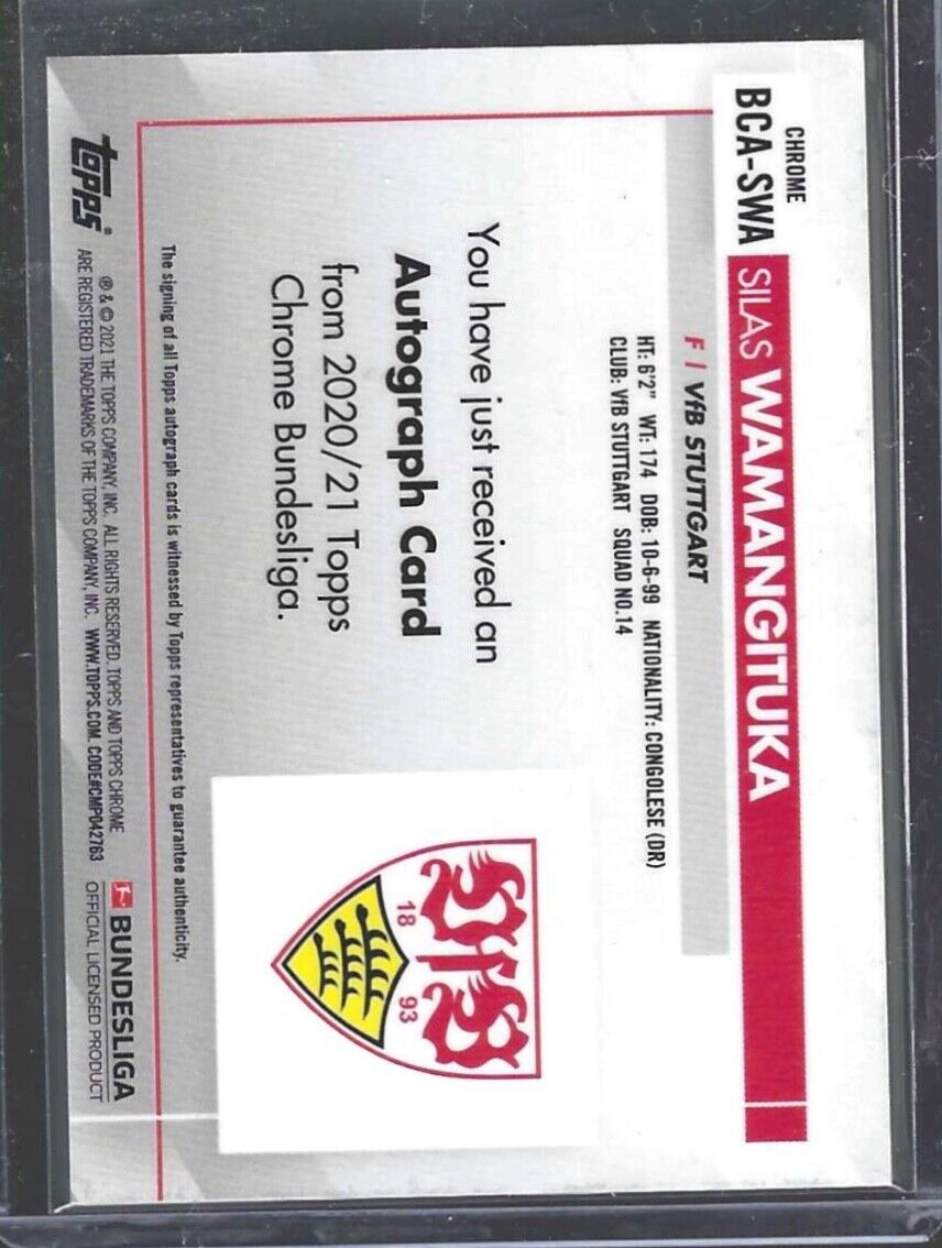 SILAS WAMANGITUKA 2020-21 TOPPS CHROME SILVER REFRACTOR ROOKIE AUTO RC #BCA-SWA