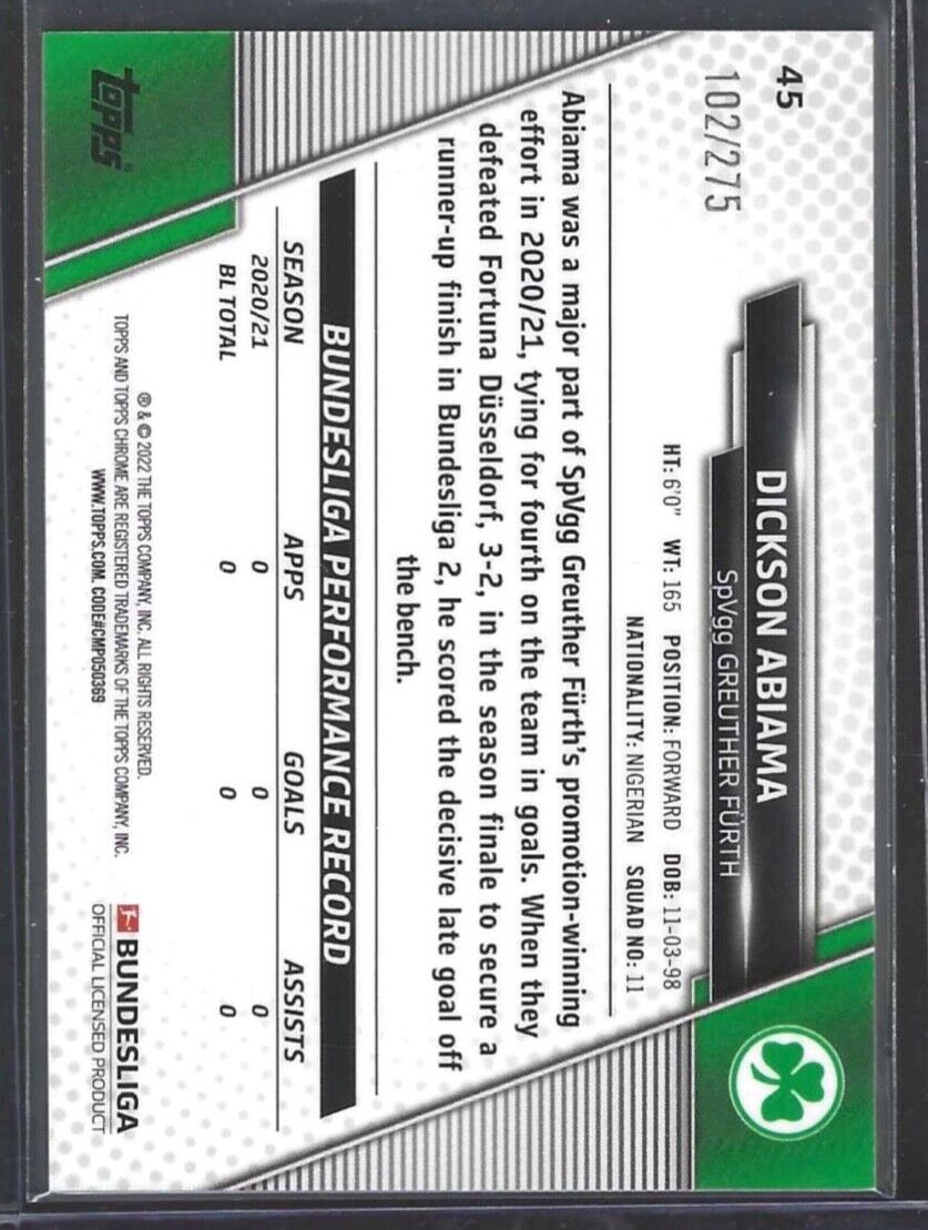DICKERSON ABIAMA 2021-22 TOPPS CHROME AQUA REFRACTOR ROOKIE RC #D 102/275