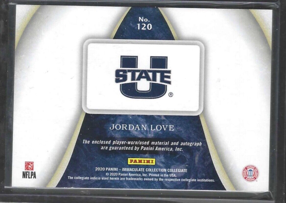JORDAN LOVE 2020 PANINI IMMACULATE COLLEGIATE GO AGGIES PATCH AUTO RC #D 11/25