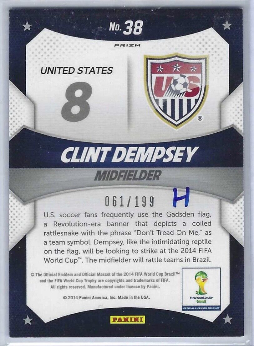 CLINT DEMPSEY 2013-14 PANINI PRIZM WORLD CUP STARS BLUE PRIZM USA #D 061/199