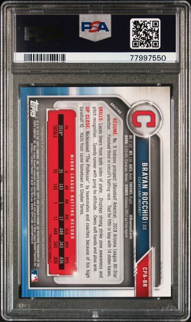 BRAYAN ROCCHIO 2019 BOWMAN CHROME PROSPECTS 1ST ON CARD AUTO PSA 10 GEM MINT