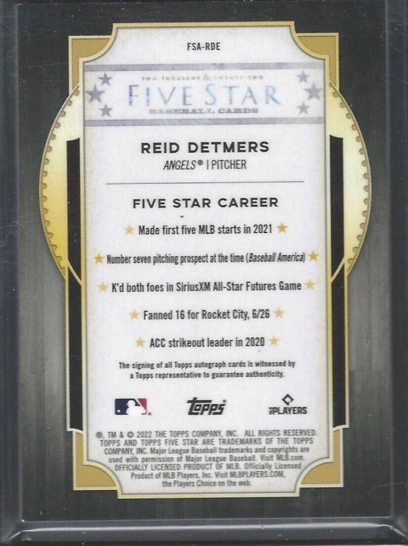 REID DETMERS 2022 TOPPS FIVE STAR CAREER GREEN ROOKIE ON CARD AUTO RC #D 71/75