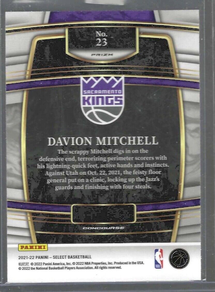 DAVION MITCHELL 2021-22 PANINI SELECT CONCOURSE TRI COLOR PRIZM ROOKIE RC #23