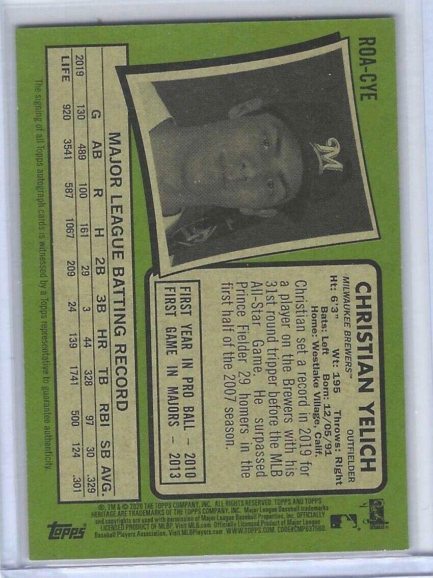 CHRISTIAN YELICH 2020 TOPPS HERITAGE RED INK AUTO #D 42/71