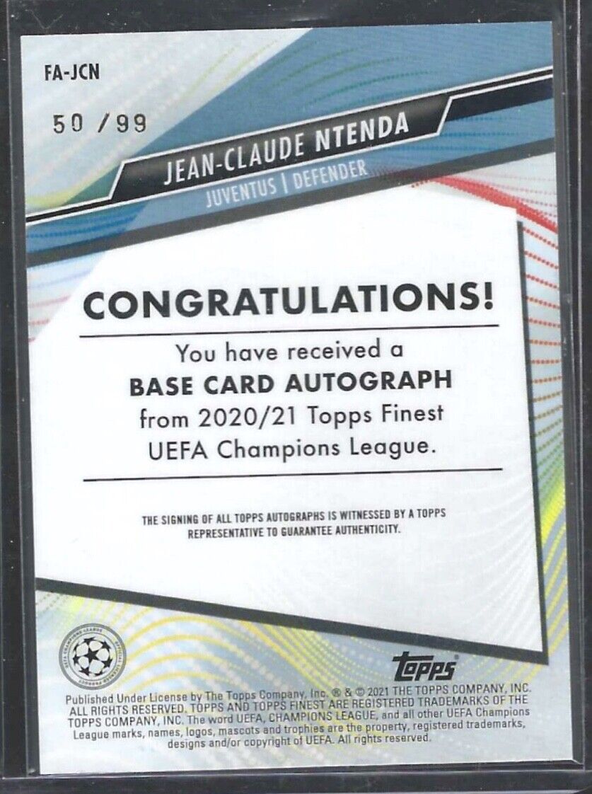 JEAN-CLAUDE NTENDA 2020-21 TOPPS FINEST GREEN WAVE REFRACTOR AUTO RC #D 50/99