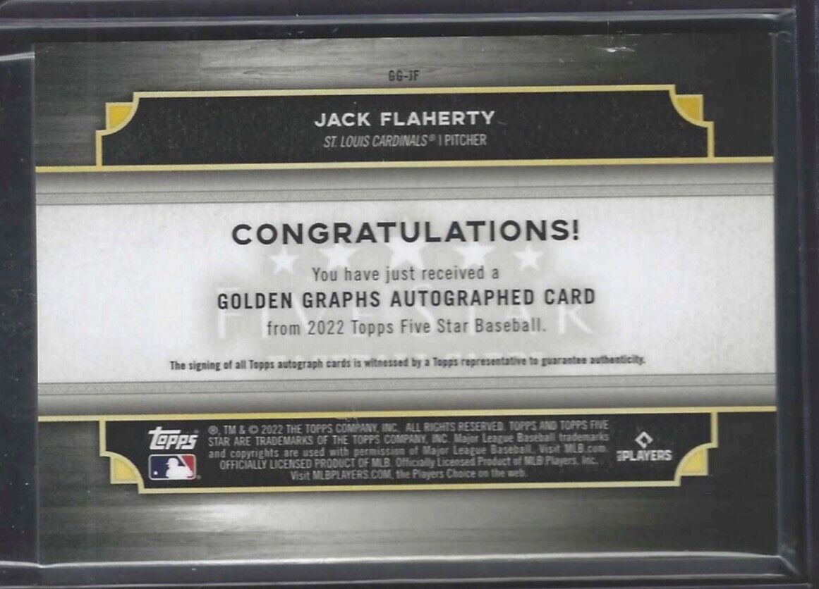 JACK FLAHERTY 2022 TOPPS FIVE STAR GOLDEN GRAPHS GOLD INK ON CARD AUTO #D 37/40