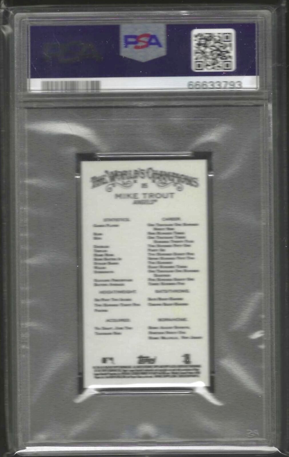MIKE TROUT 2020 TOPPS ALLEN AND GINTER BLACK SP MINI #85 PSA 10 GEM MINT POP 10