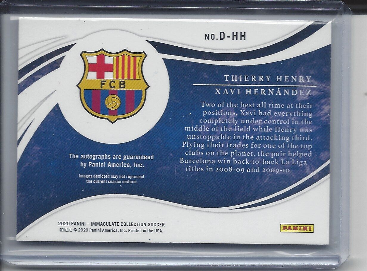 THIERRY HENRY XAVI HERNANDEZ 2020 PANINI IMMACULATE BARCELONA DUAL AUTO #D 18/25