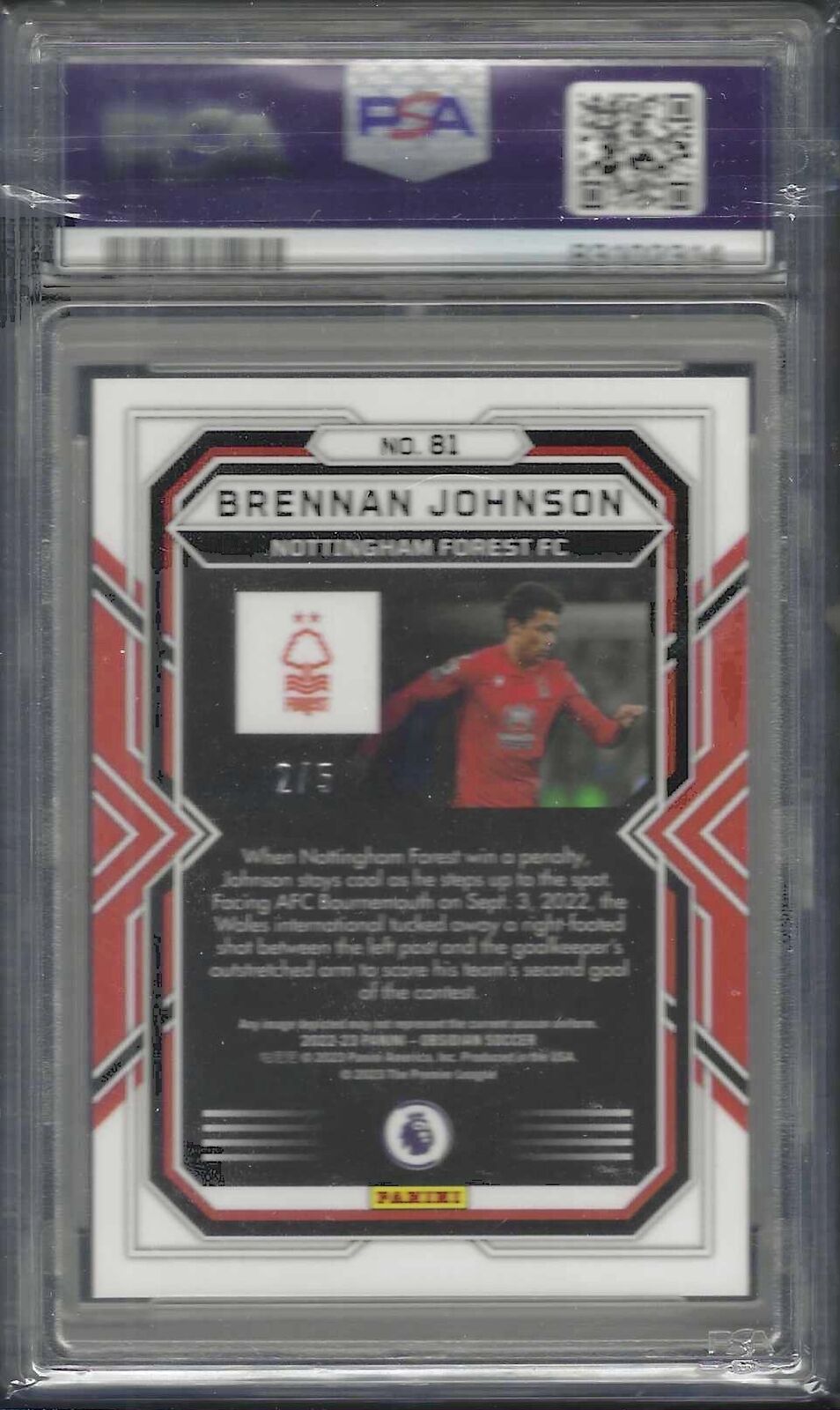 BRENNAN JOHNSON 2022-23 PANINI OBSIDIAN GREEN ETCH RC /5 PSA 10 GEM MINT POP 1/1