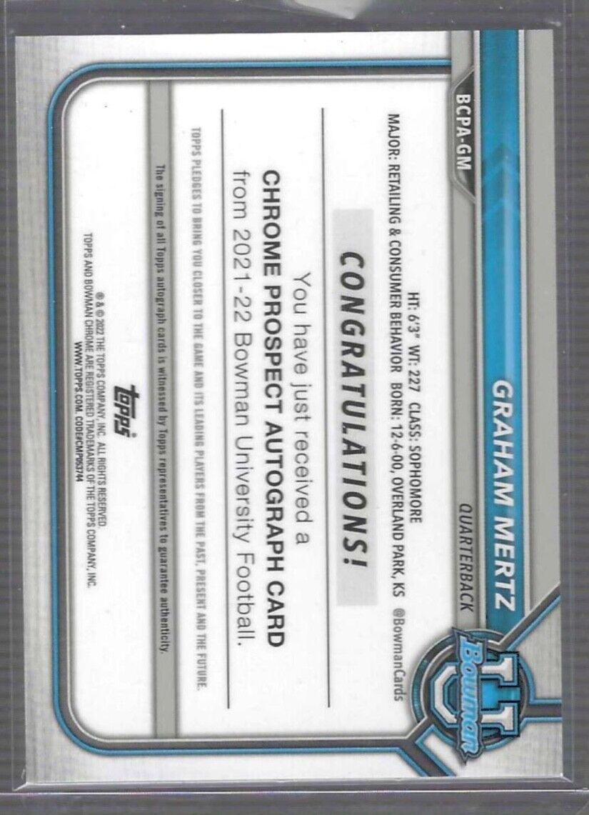 GRAHAM MERTZ 2021 BOWMAN CHROME UNIVERSITY GOLD REFRACTOR 1ST AUTO #D 37/50