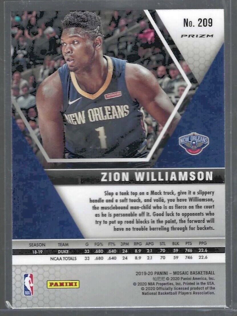 ZION WILLIAMSON 2019-20 PANINI MOSAIC ORANGE REACTIVE PRIZM ROOKIE RC #209