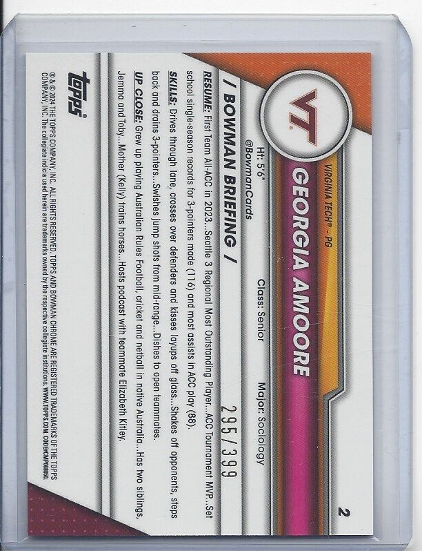 GEORGIA AMOORE 2023-24 BOWMAN CHROME UNIVERSITY 1ST PURPLE REFRACTOR #D 295/399