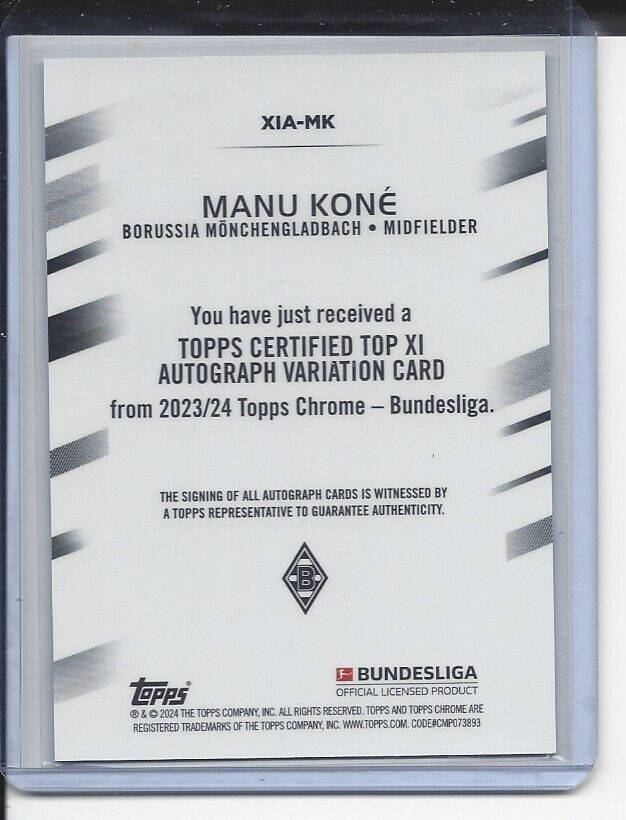 MANU KONE 2023-24 TOPPS CHROME BUNDESLIGA TOP XI REFRACTOR AUTO #D 5/100