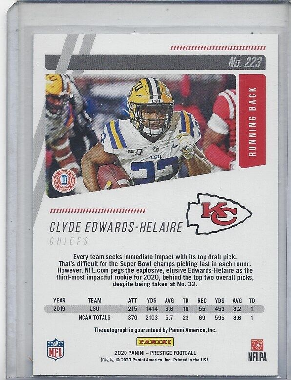 CLYDE EDWARDS HELAIRE 2020 PANINI PRESTIGE ORANGE XTRA POINTS AUTO RC #D 23/25