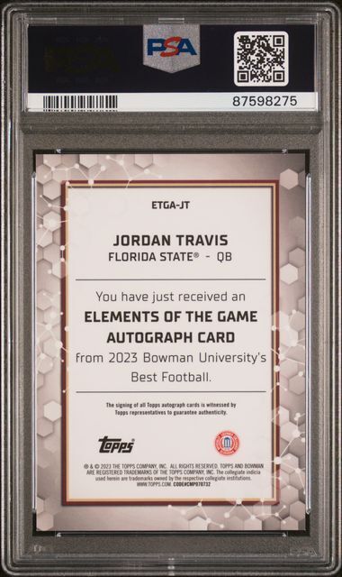 JORDAN TRAVIS 2023 BOWMANS BEST ELEMENTS OF GAME GOLD REFRACTOR AUTO /50 PSA 9