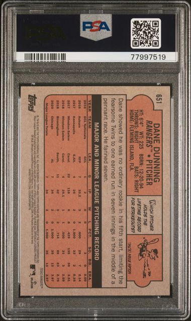 DANE DUNNING 2021 TOPPS HERITAGE #651 FLIP STOCK RC SSP /5 PSA 9 MINT POP 1/1