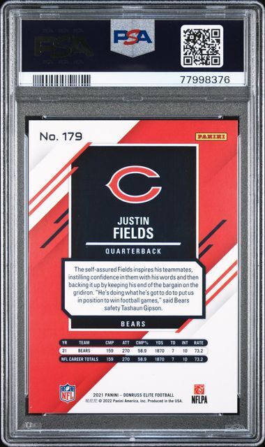 JUSTIN FIELDS 2021 PANINI CHRONICLES ELITE UPDATE PURPLE RC 76/99 PSA 10 POP 6