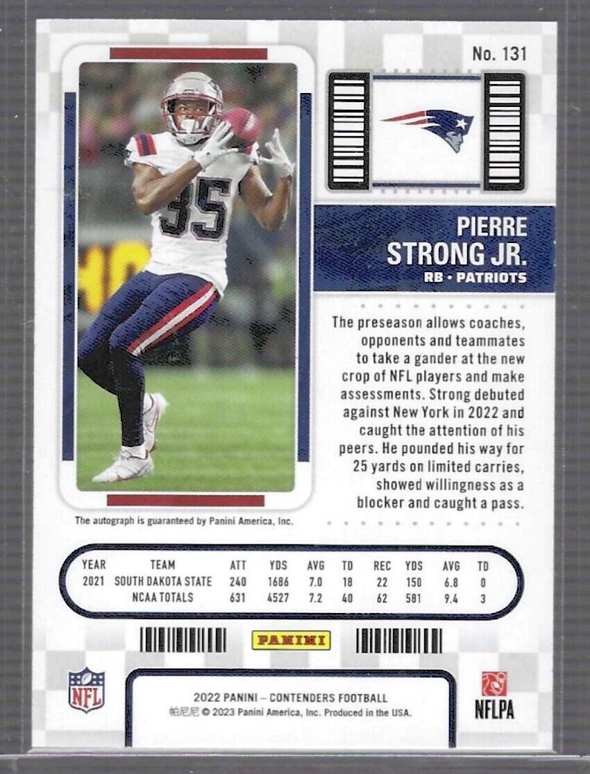 PIERRE STRONG JR 2022 PANINI CONTENDERS ROOKIE TICKET ON CARD AUTO RC #131