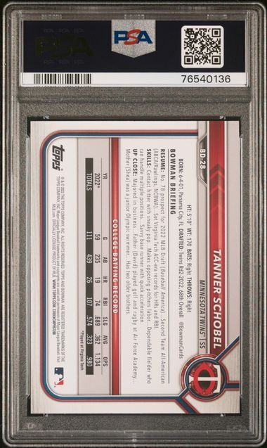 TANNER SCHOBEL 2022 BOWMAN DRAFT ORANGE 1ST #D 16/25 PSA 10 GEM MINT POP 1/1