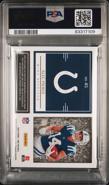 ALEC PIERCE 2022 PANINI ONE DUAL RPA PATCH AUTO RC #D 33/199 PSA 10 GEM POP 2