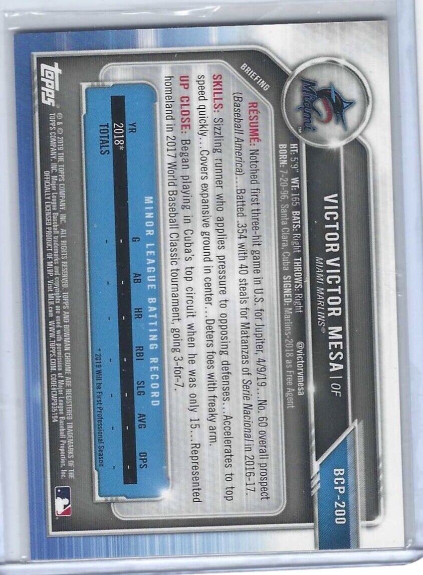 VICTOR VICTOR MESA 2019 BOWMAN CHROME GOLD REFRACTOR PROSPECT #D 39/50