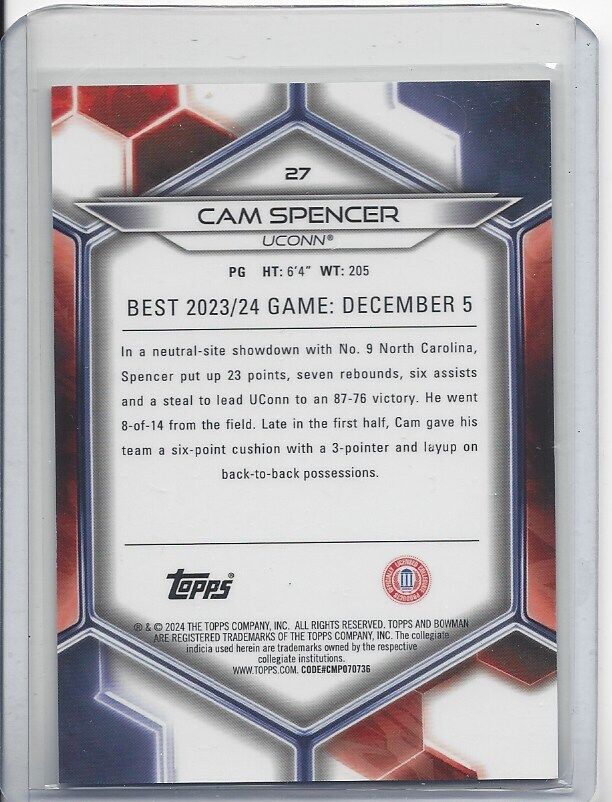 CAM SPENCER 2023 BOWMAN'S BEST UNIVERSITY GREEN MINI DIAMOND REFRACTOR #D 50/99