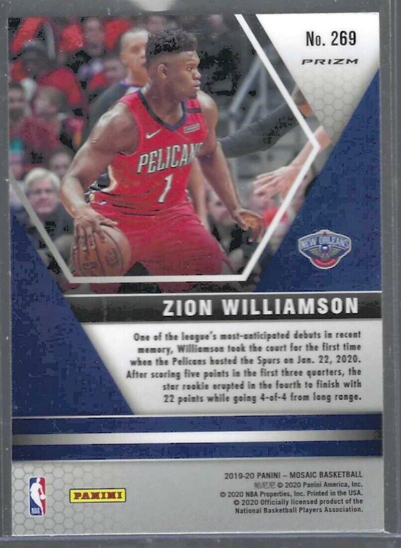 ZION WILLIAMSON 2019-20 PANINI MOSAIC ORANGE REACTIVE PRIZM NBA DEBUT RC #269