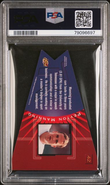 PEYTON MANNING 1998 PLAYOFF CONTENDERS PENNANTS #42 PURPLE DIE CUT RC PSA 7 POP3