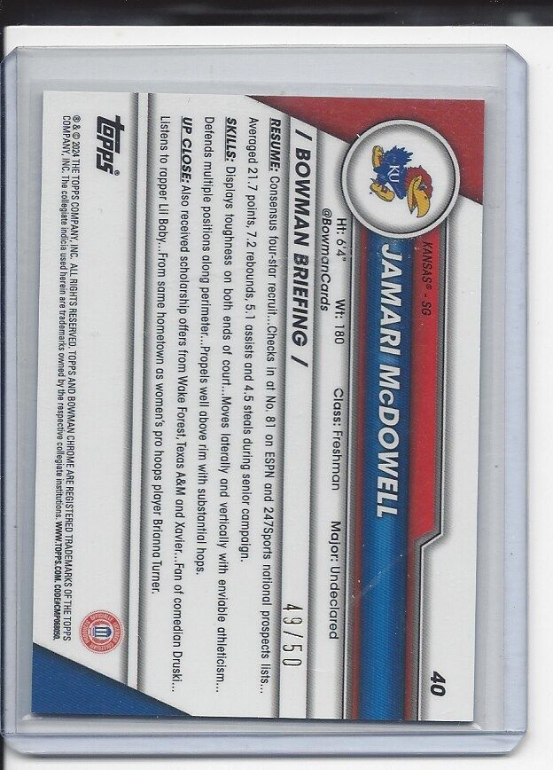 JAMARI MCDOWELL 2023-24 BOWMAN CHROME UNIVERSITY 1ST GOLD SHIMMER REFRACTOR /50
