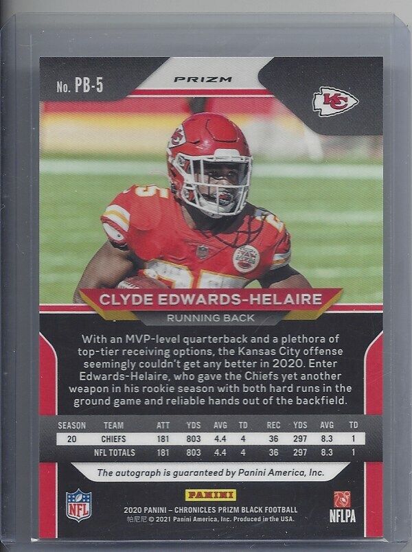 CLYDE EDWARDS HELAIRE 2020 PANINI CHRONICLES PRIZM BLACK SILVER PRIZMS AUTO RC 5