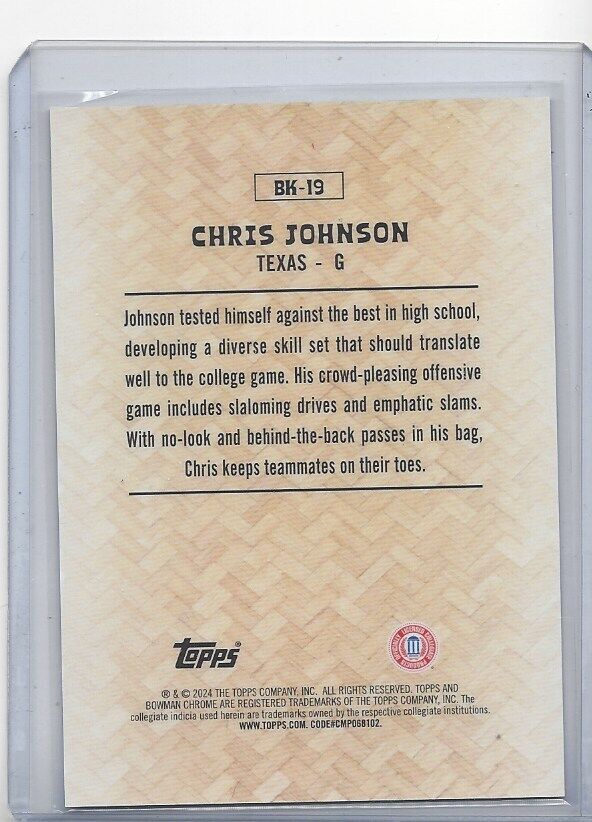 CHRIS JOHNSON 2023-24 BOWMAN CHROME UNIVERSITY BIG KAHUNA CASE HIT SSP #19