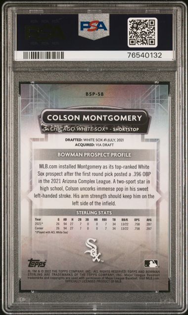 COLSON MONTGOMERY 2022 BOWMAN STERLING MINI DIAMOND REFRACTOR /150 PSA 10 POP 5