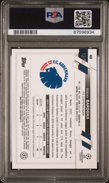 ROONY BARDGHJI 2022-23 TOPPS CHROME GOLD MINI DIAMOND REFRACTOR RC /50 PSA 10