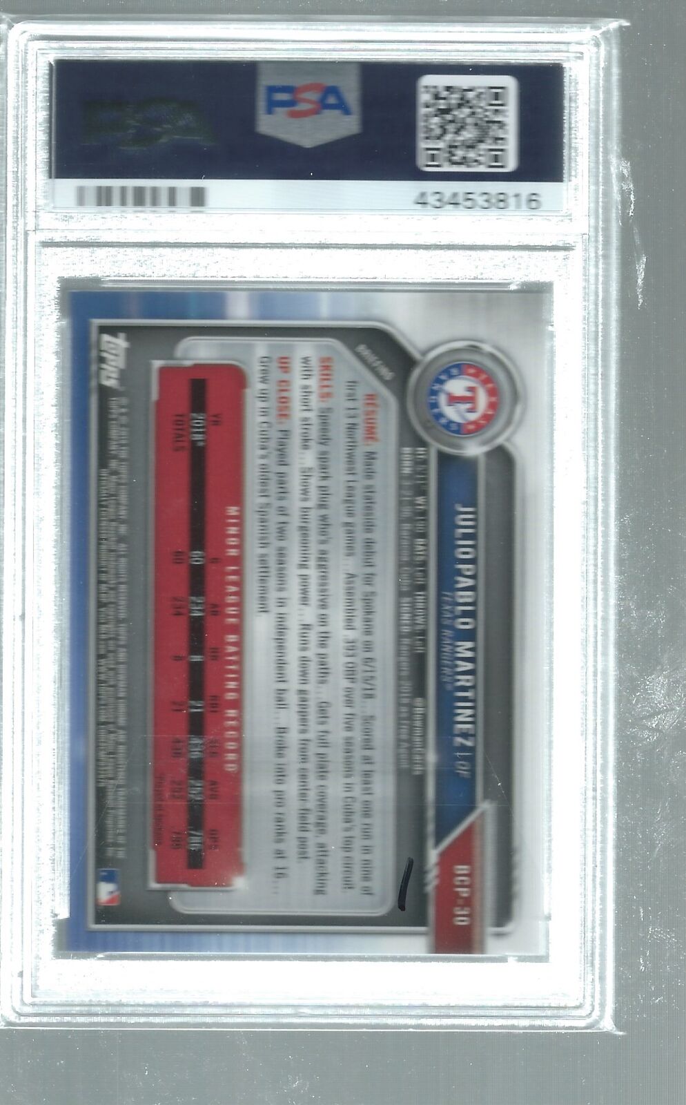 JULIO PABLO MARTINEZ 2019 BOWMAN CHROME ORANGE REFRACTOR AUTO /25 PSA 10 POP 1