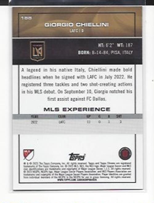 GIORGIO CHIELLINI 2023 TOPPS CHROME MLS GOLD REFRACTOR #D 16/50