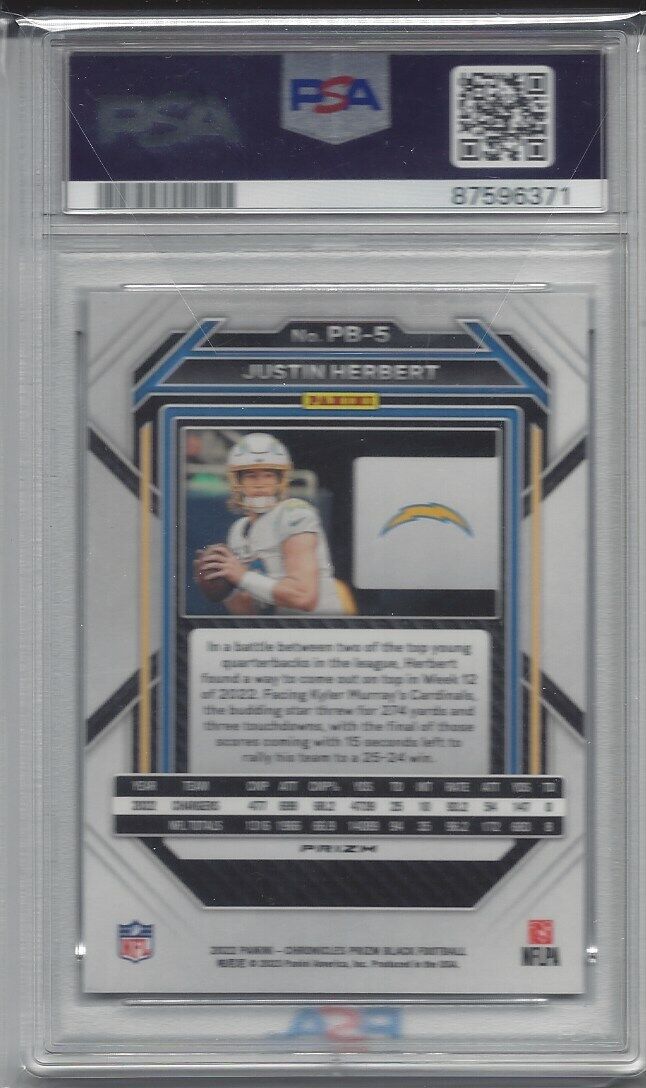 JUSTIN HERBERT 2022 CHRONICLES PRIZM BLACK SILVER PRIZMS #5 PSA 10 GEM MINT