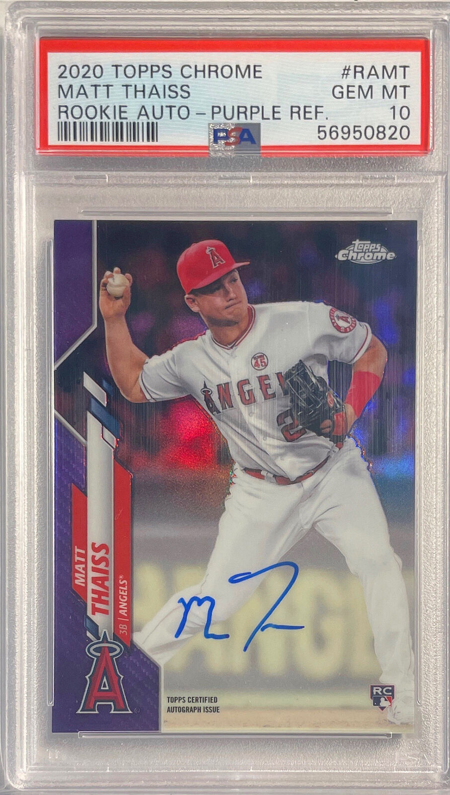 MATT THAISS 2020 TOPPS CHROME PURPLE REFRACTOR AUTO RC /250 PSA 10 GEM POP 1/1