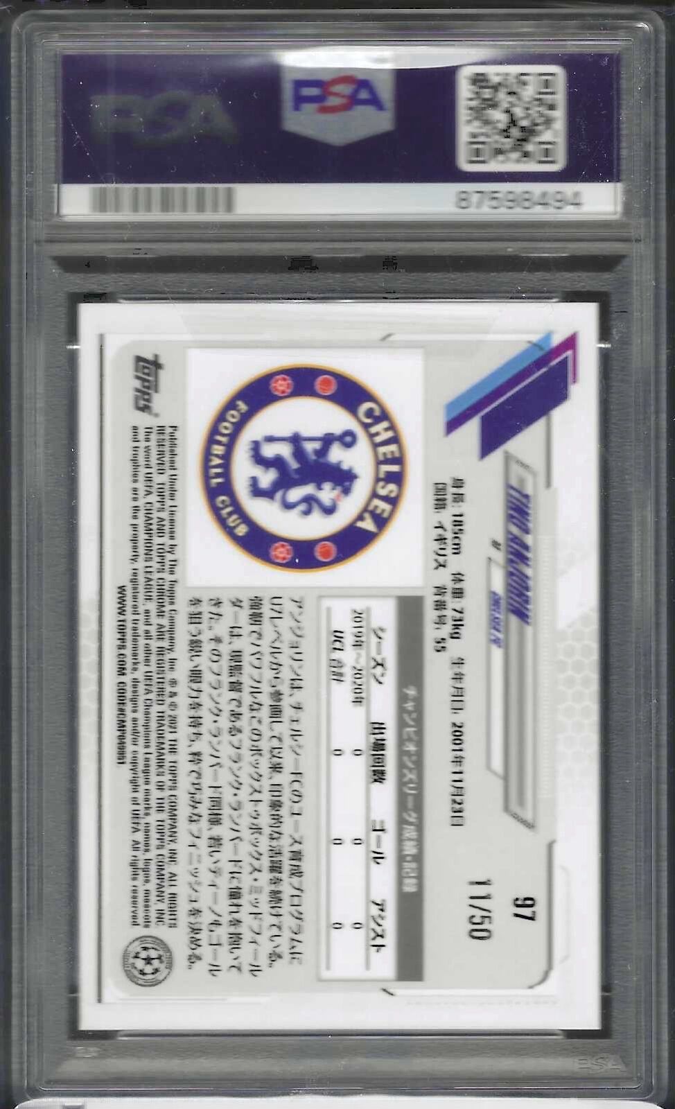 TINO ANJORIN 2020-21 TOPPS CHROME JAPAN GOLD MOJO REFRACTOR RC /50 PSA 10 POP 1