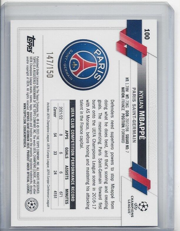 KYLIAN MBAPPE 2022-23 TOPPS CLUB COMPETITIONS BLACK & WHITE ICY FOIL #D 147/150