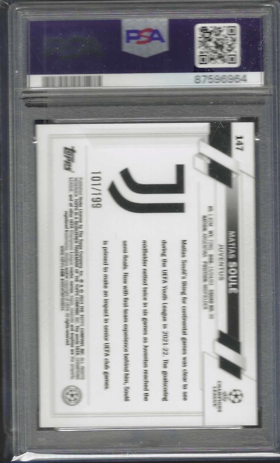 MATIAS SOULE 2022-23 TOPPS UEFA NEON GREEN FOIL RC /199 PSA 10 GEM MINT POP 2