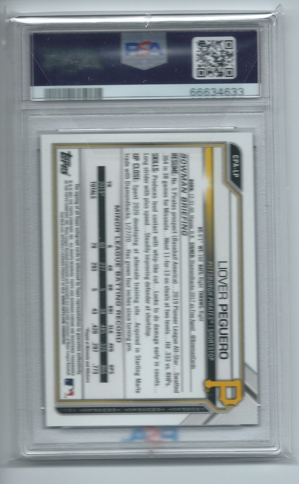 LIOVER PEGUERO 2021 BOWMAN CHROME 1ST PROSPECT ON CARD AUTO #CPALP PSA 9 MINT