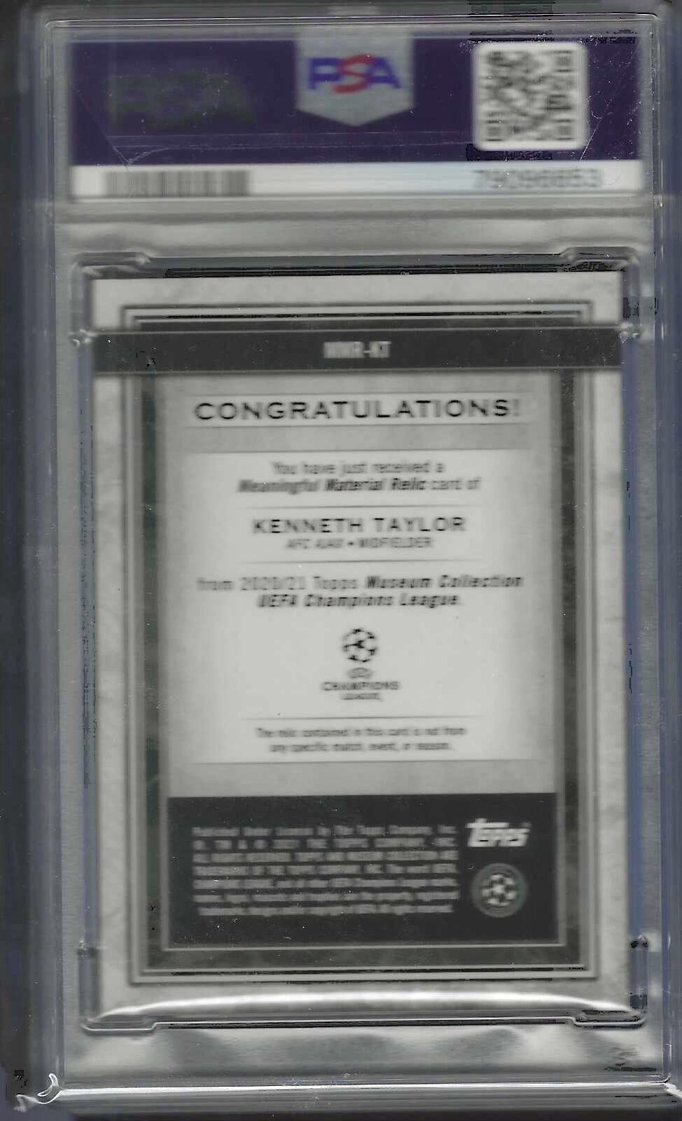 KENNETH TAYLOR 2020 MUSEUM COLLECTION MEANINGFUL MATERIAL PATCH /150 PSA 9 POP 2
