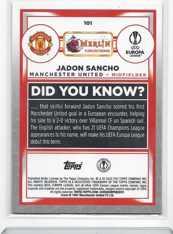 JADON SANCHO 2022-23 TOPPS MERLIN CHROME VINTAGE SP REFRACTOR #101