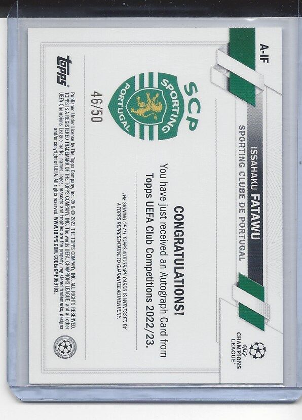 ISSAHAKU FATAWU 2022-23 TOPPS CLUB COMPETITIONS GOLD ROOKIE AUTO RC #D 46/50