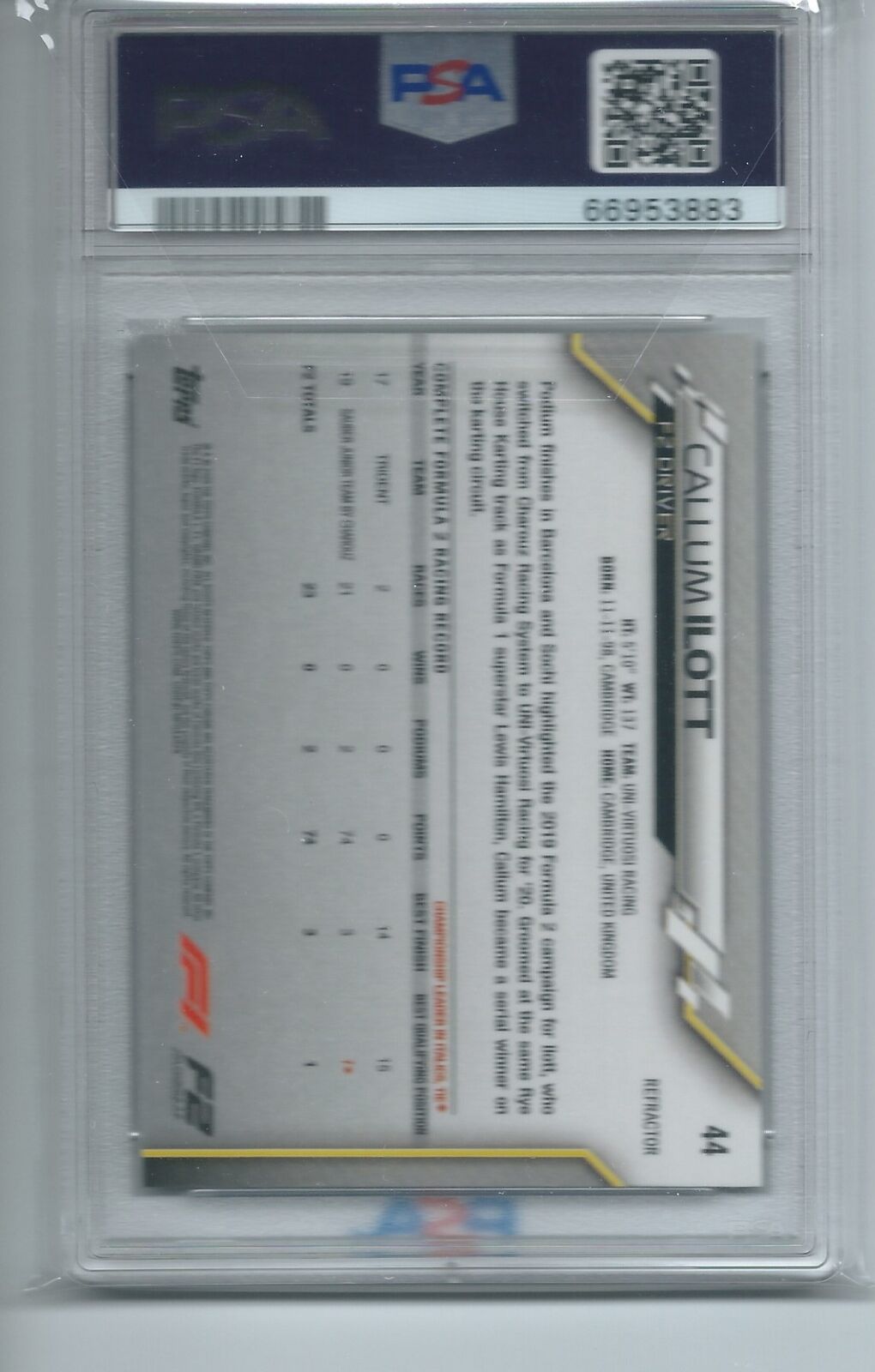 CALLUM ILOTT 2020 TOPPS CHROME FORMULA ONE F1 REFRACTOR #44 PSA 9 MINT POP 1/1