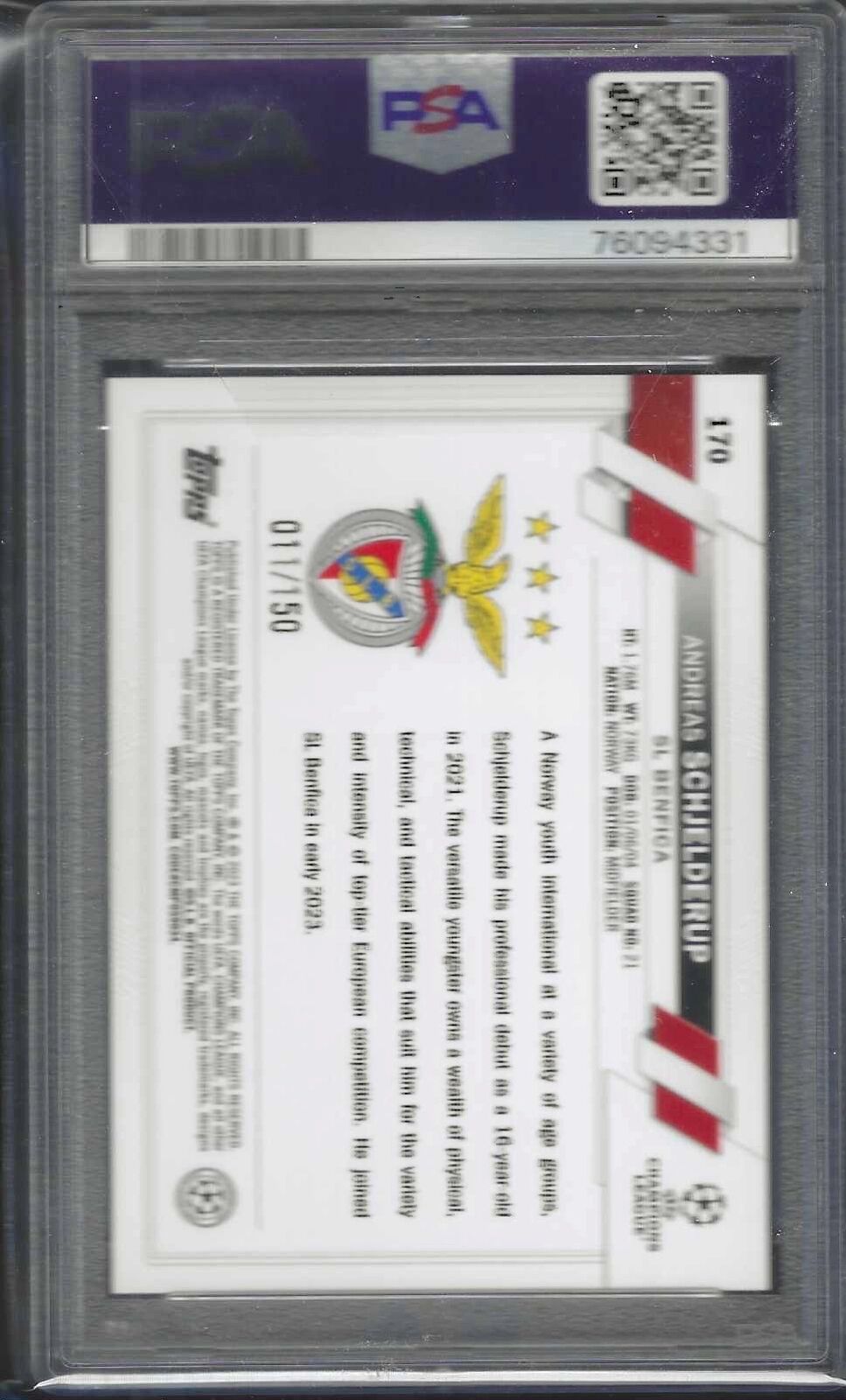 ANDREAS SCHJELDERUP 2022-23 TOPPS BLACK AND WHITE ICY FOIL RC /150 PSA 10 POP 2