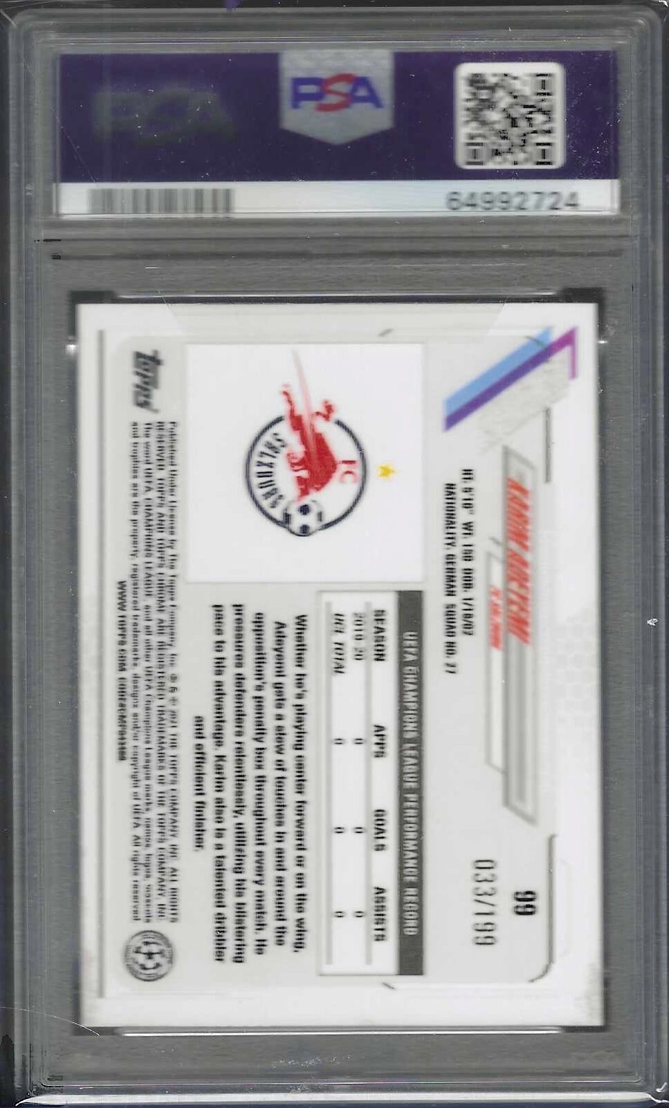 KARIM ADEYEMI 2020 TOPPS CHROME AQUA WAVE REFRACTOR RC /199 PSA 8 NEAR MINT
