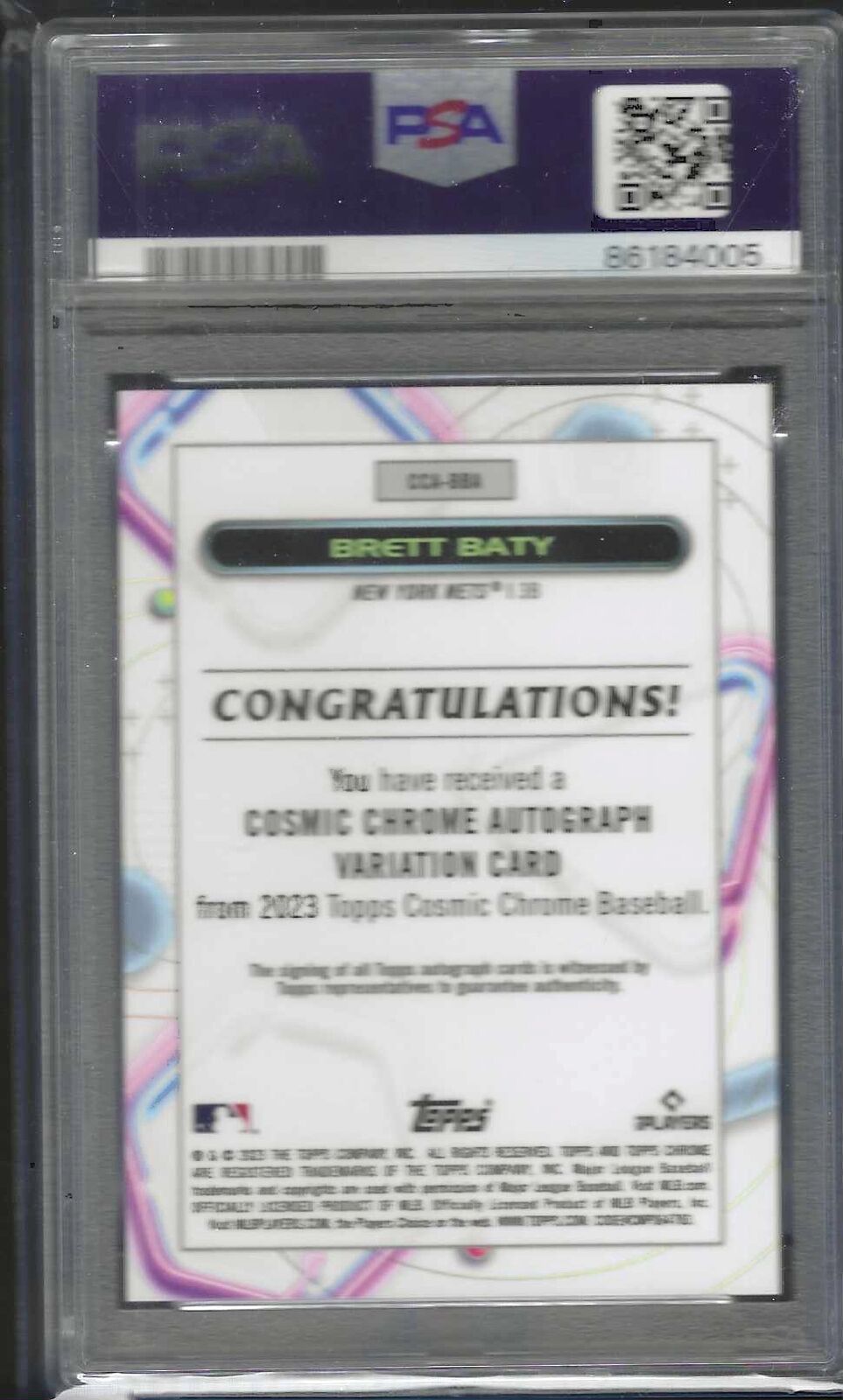 BRETT BATY 2023 TOPPS COSMIC CHROME ON CARD REFRACTOR AUTO RC PSA 10 GEM MINT